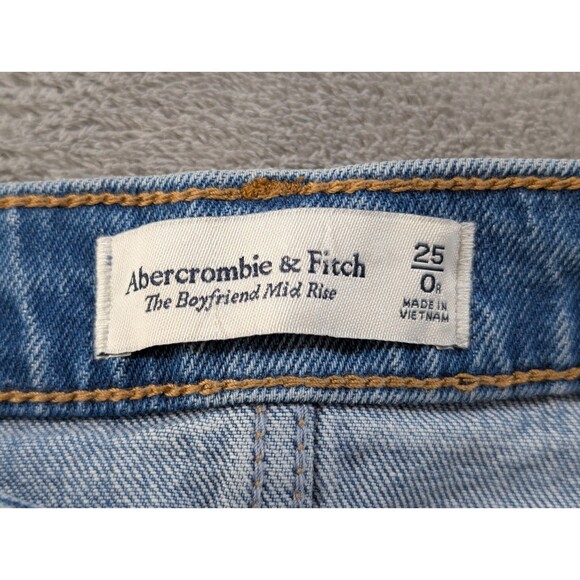 Abercrombie & Fitch Boyfriend Jeans Womens 25/0 Mid Rise Distressed Raw Hem Blue - Picture 7 of 12